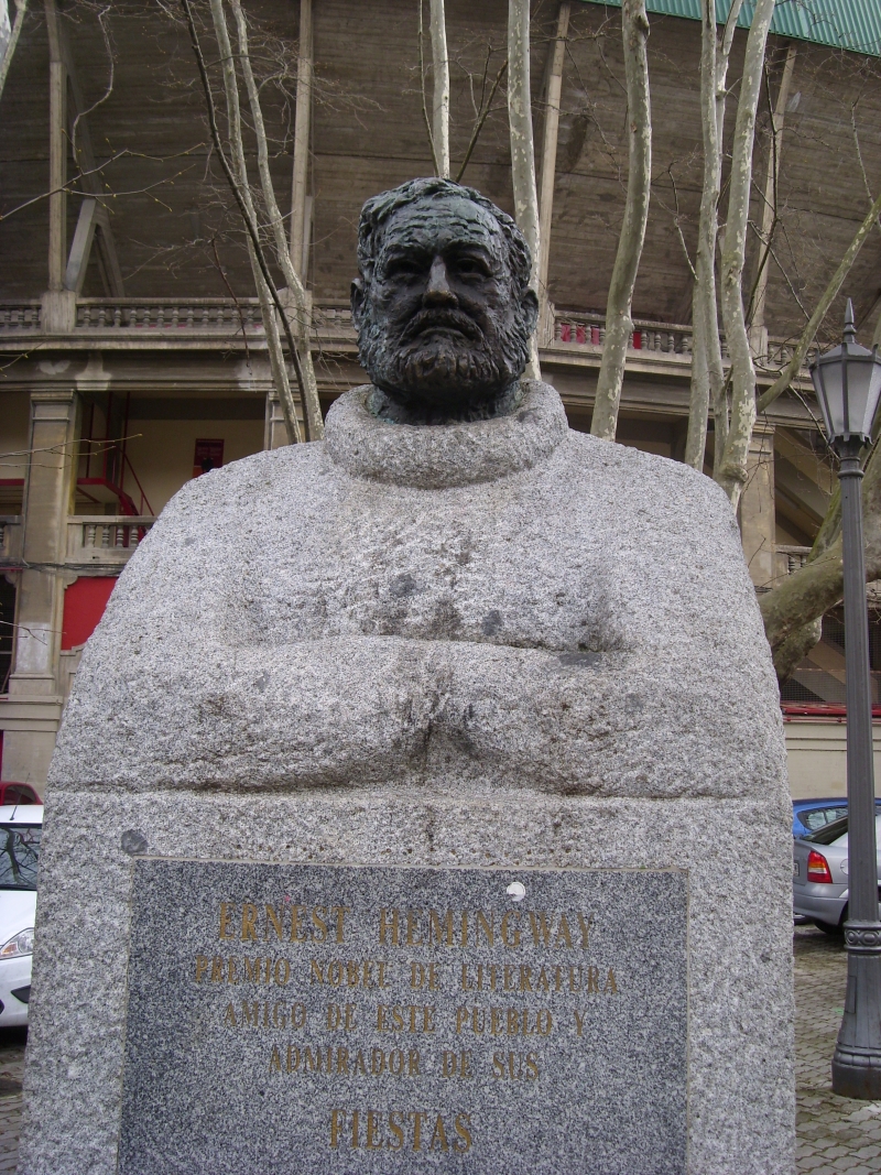 Statue of Hemingway in the bullring near Pamplona