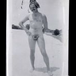 A nearly naked Hemingway wearing an unusual codpiece